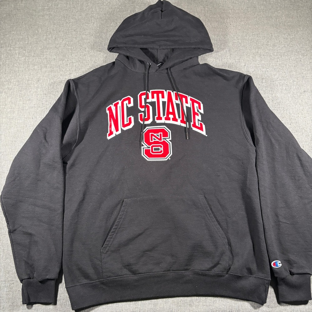 Champion Hoodie Men Large Black NC State Wolfpack NCAA Pullover Sweatshirt